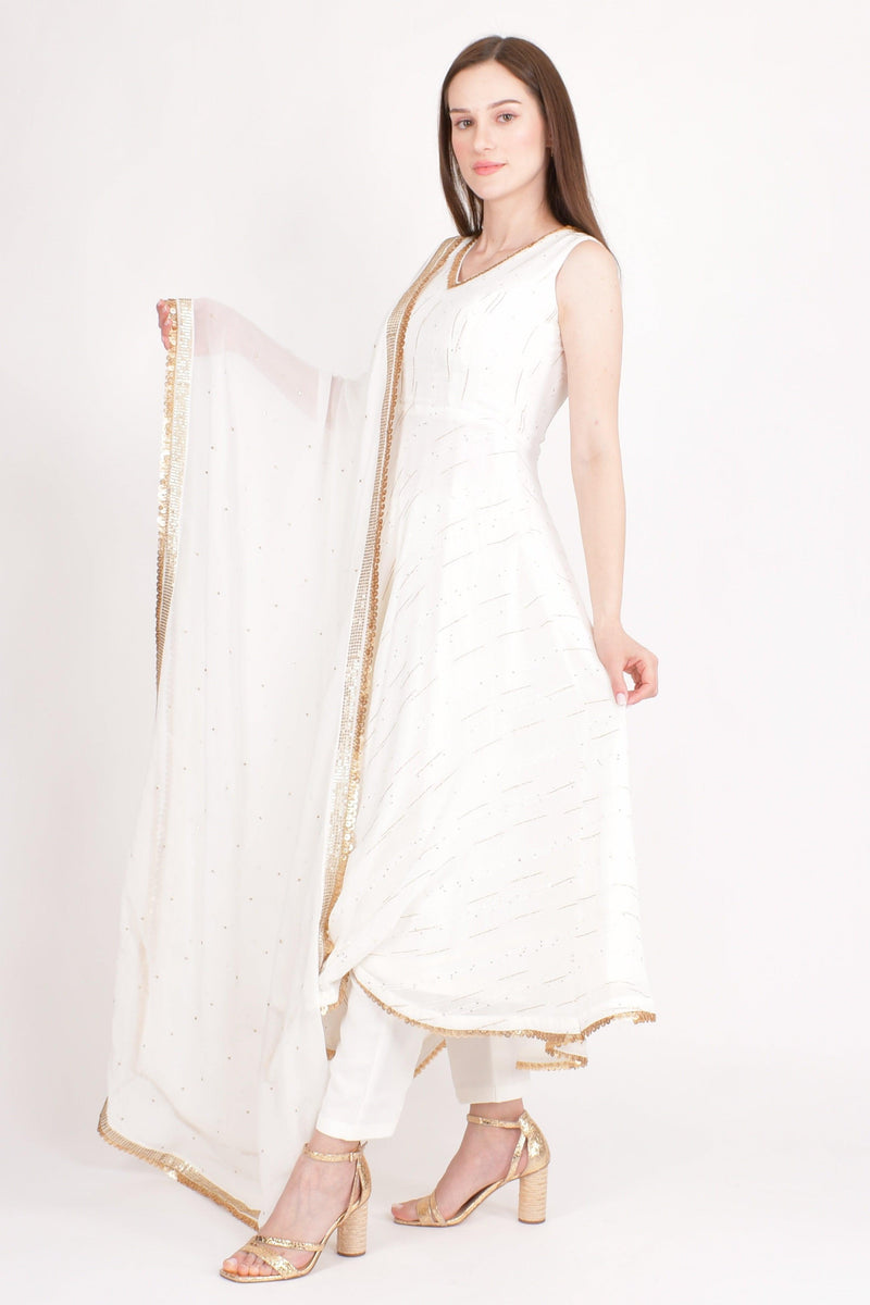 Olivia White Salwar Kameez with Sequins Embroidery-Raas