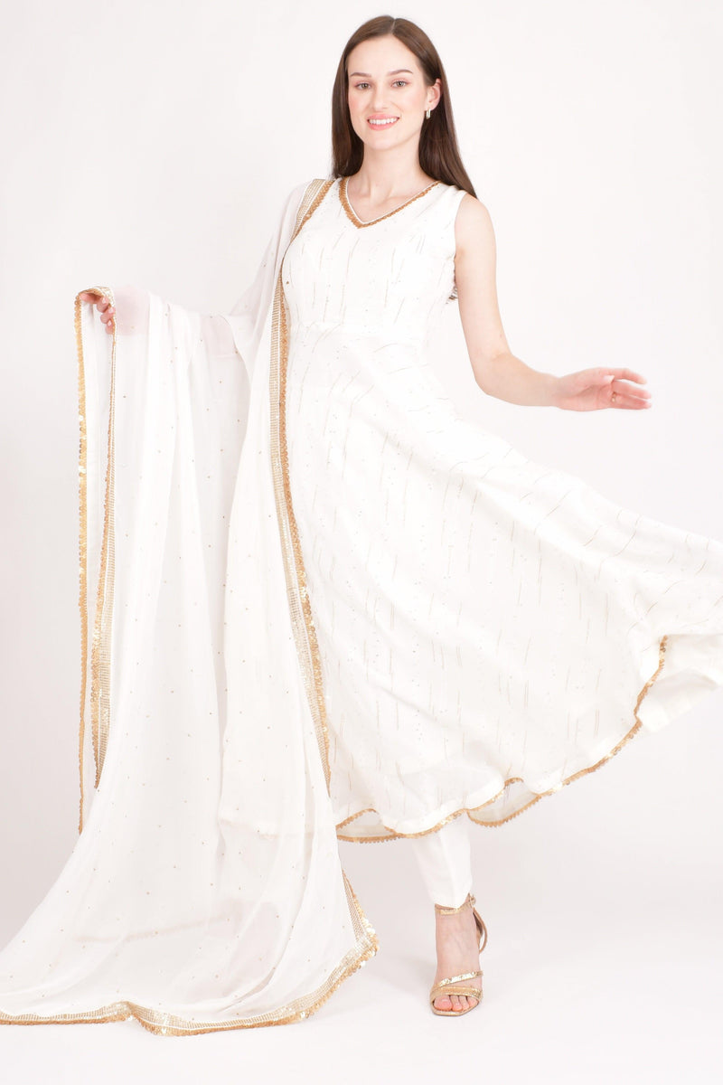 Olivia White Salwar Kameez with Sequins Embroidery-Raas