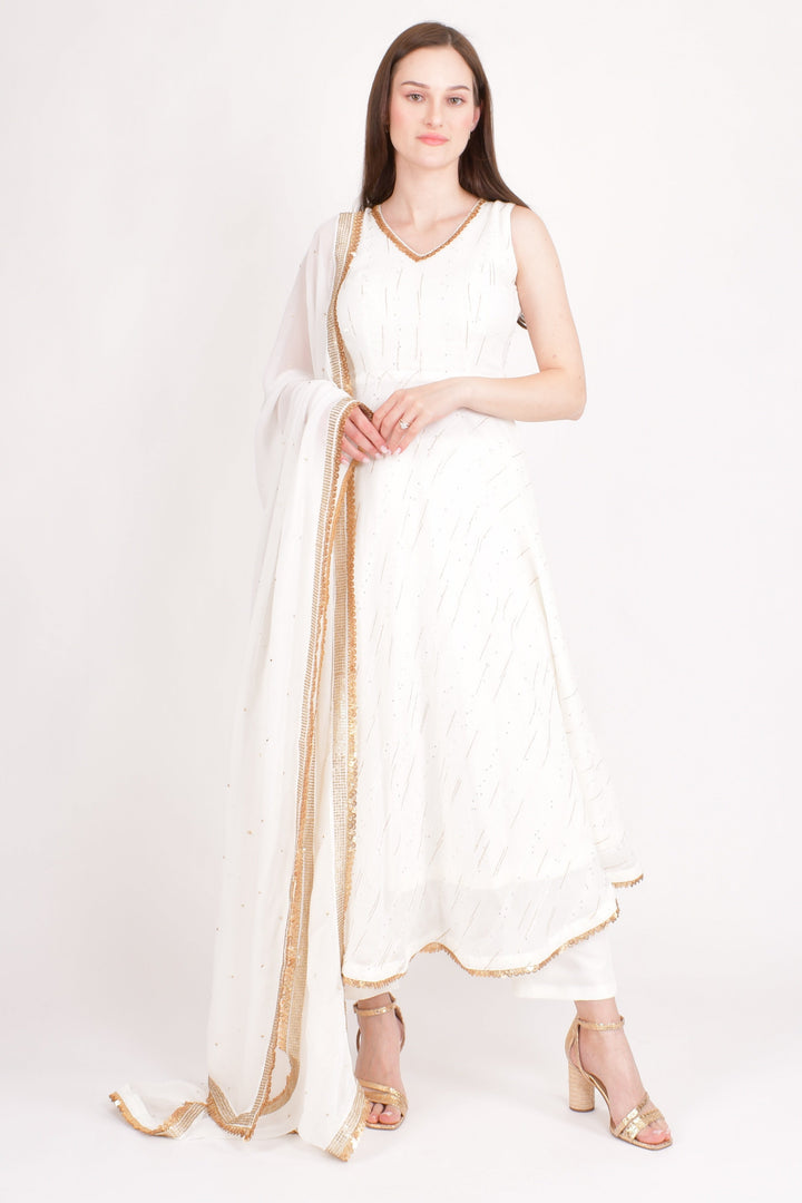 Olivia White Salwar Kameez with Sequins Embroidery ANARKALI & GOWN RAAS