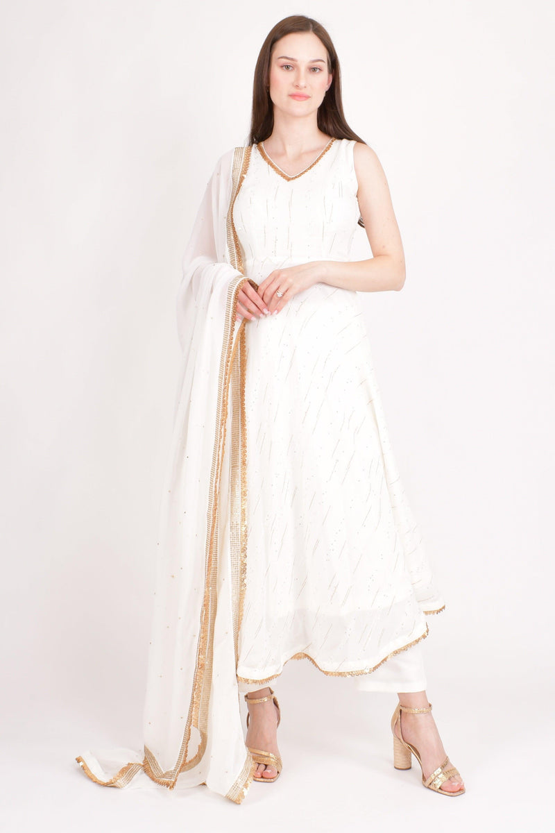 Olivia White Salwar Kameez with Sequins Embroidery-Raas