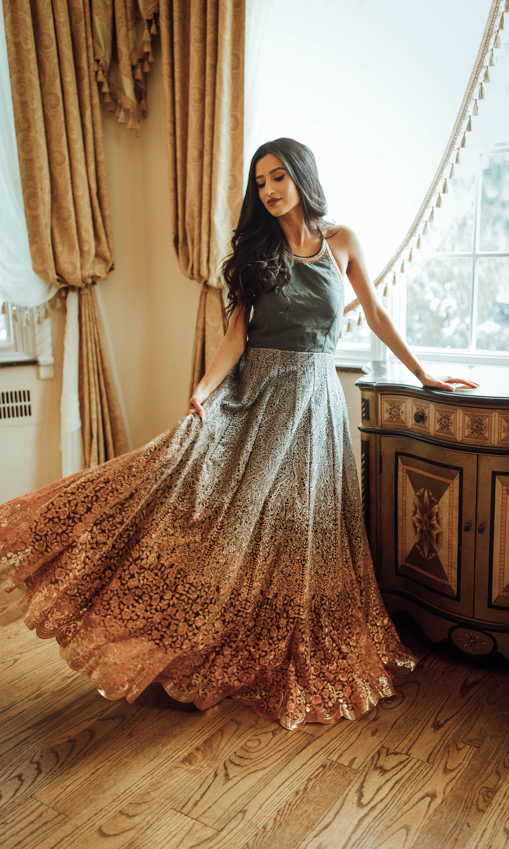 Ombre Embroidered Gown: Elegant Indian Dress