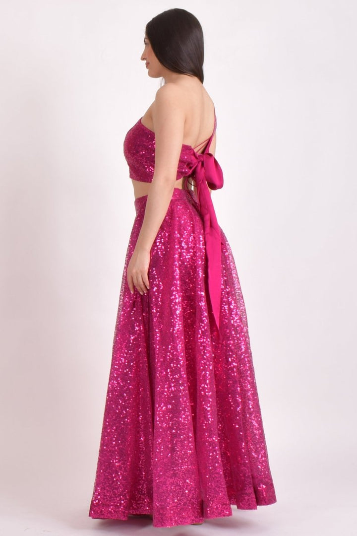 One Shoulder Sequins Pink Lehenga Choli Chaniya choli RAAS