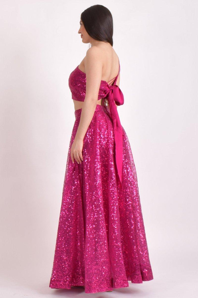 One Shoulder Sequins Pink Lehenga Choli Chaniya choli RAAS