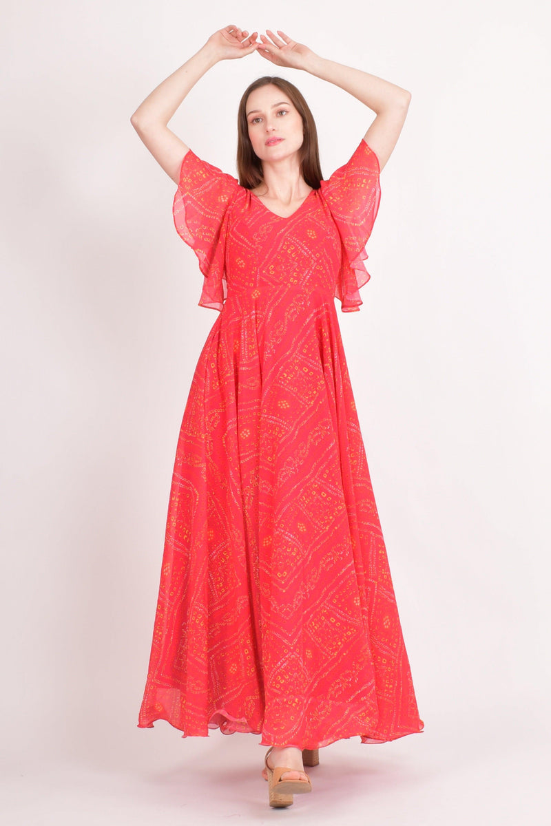 Orange Summer Maxi Dress ANARKALI & GOWN RAAS