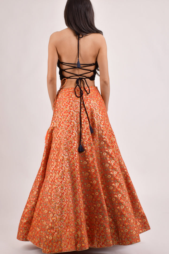 Orla Orange Brocade Lehenga Choli Set