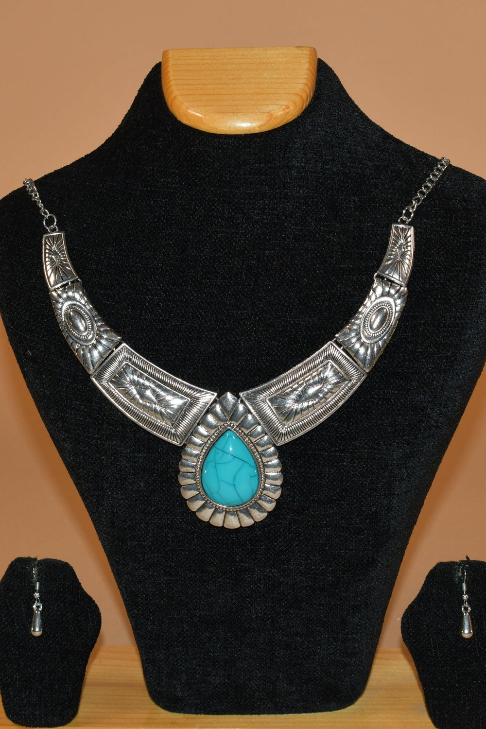 Oxidized Blue Tear Drop Necklace Set FASHION JEWELRY RAAS
