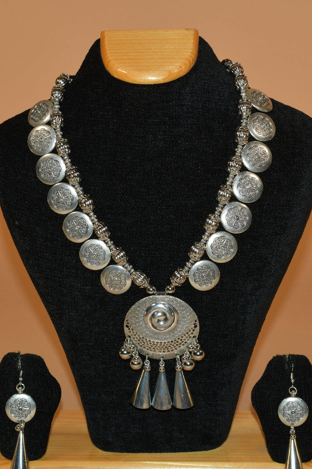 Oxidized Embellished Necklace with Matching Earrings FASHION JEWELRY RAAS