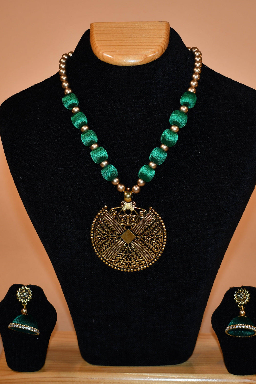 Oxidized Green Beaded Necklace Set FASHION JEWELRY RAAS