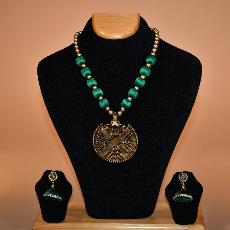 Oxidized Green Beaded Necklace Set FASHION JEWELRY RAAS