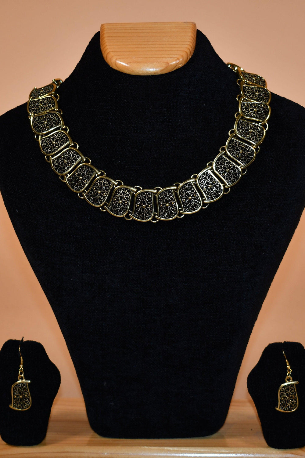 Oxidized Necklace Set with Intricately Worked Earrings FASHION JEWELRY RAAS