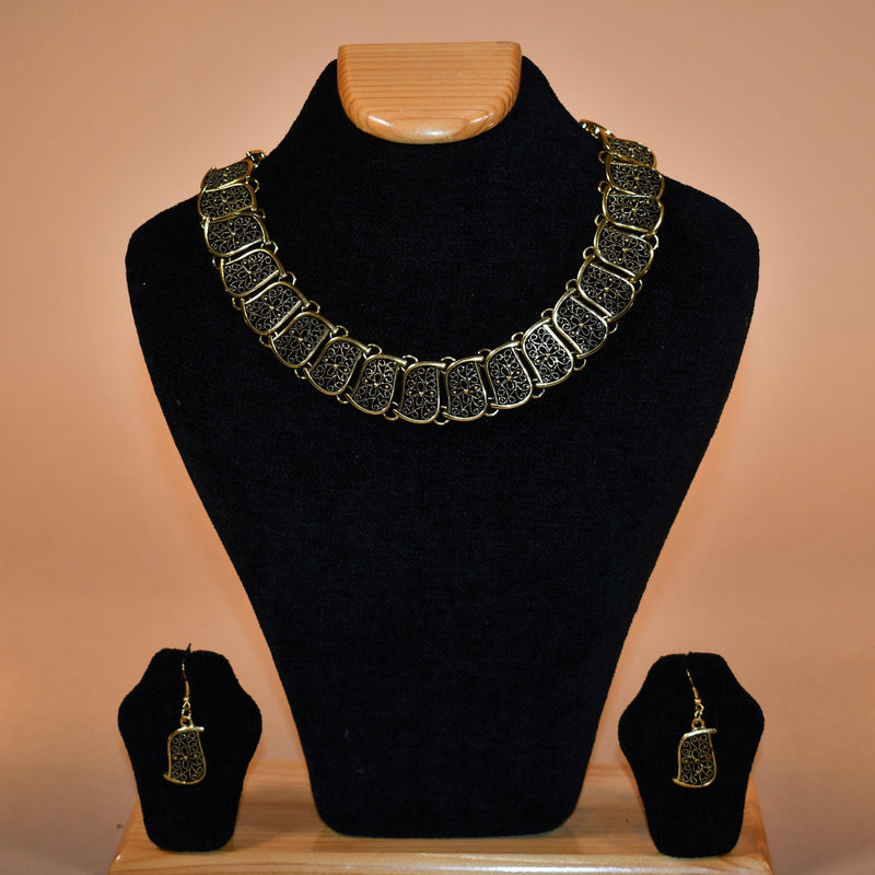 Oxidized Necklace Set with Intricately Worked Earrings FASHION JEWELRY RAAS