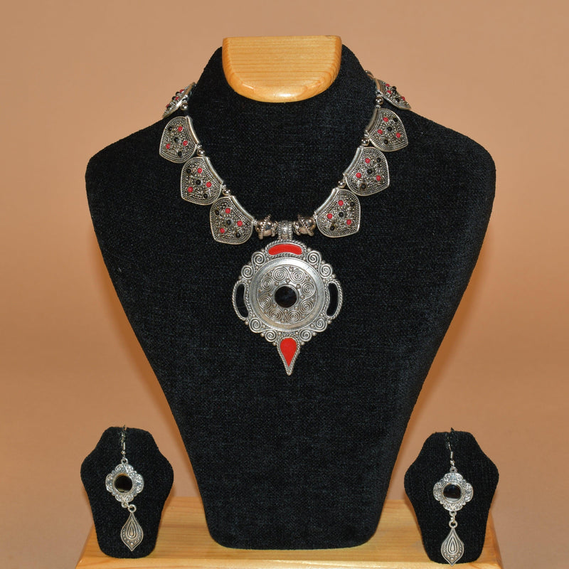 Oxidized Royal Circular Necklace Set FASHION JEWELRY RAAS