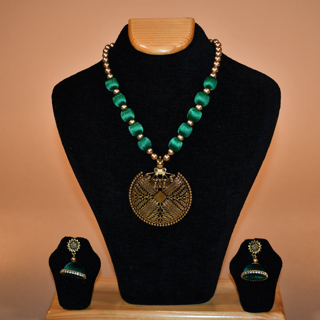 Oxidized Green Beaded Necklace Set