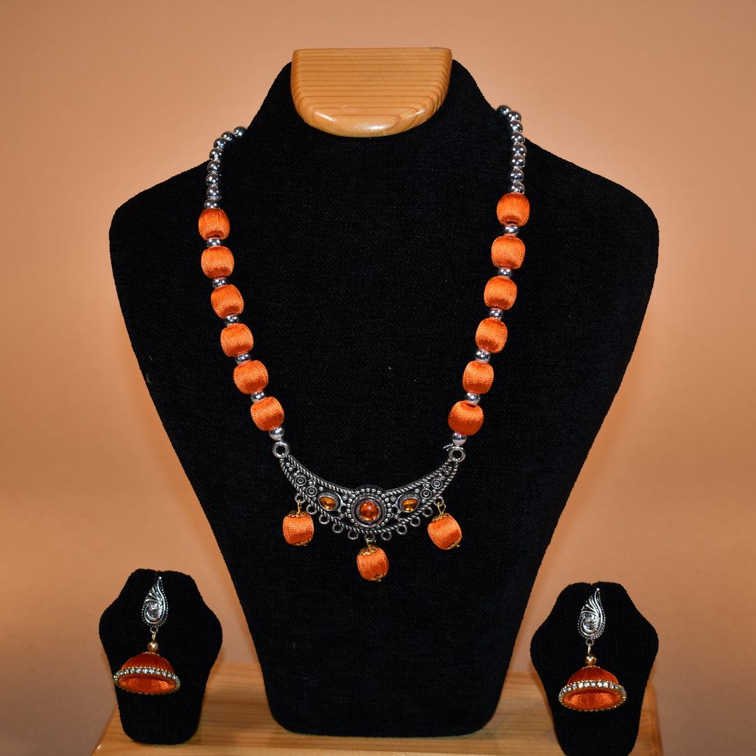 Oxidized Orange Beaded Neckplace Set