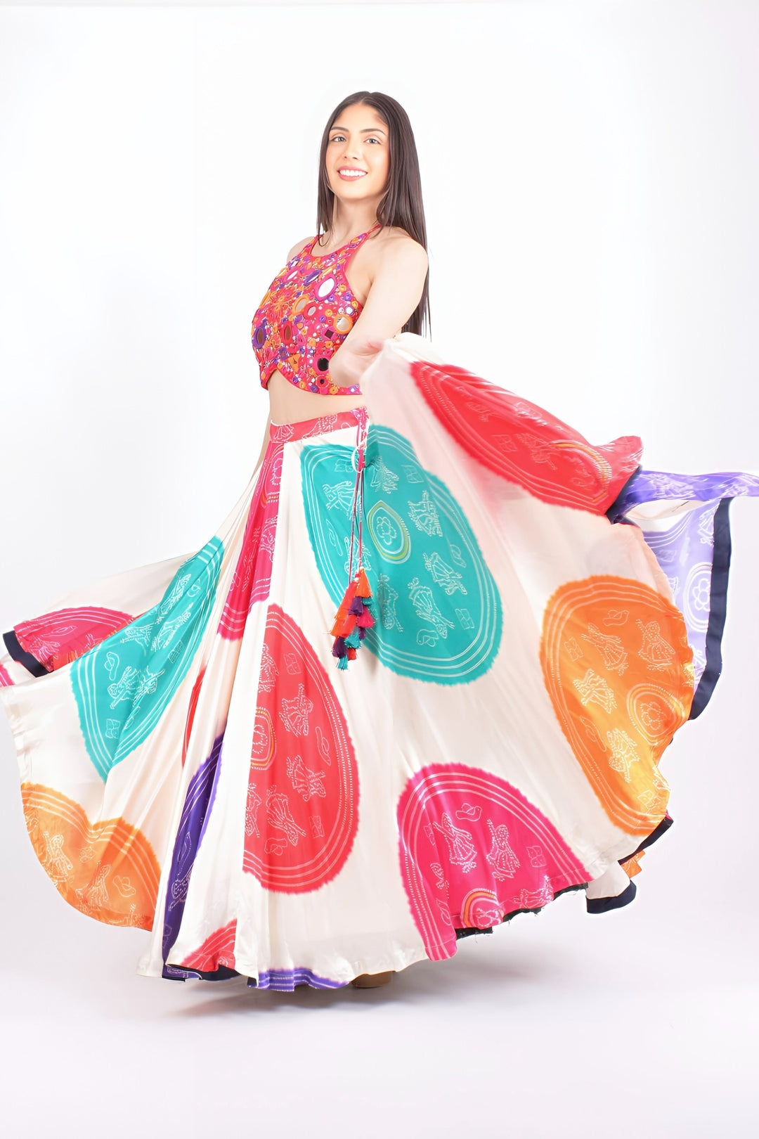 Pari Gaji Silk Bandhani Chaniya Choli-[mirror work]-Raas