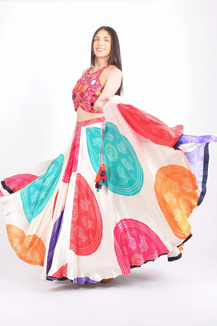 Pari Gaji Silk Bandhani Chaniya Choli-[mirror work]-Raas