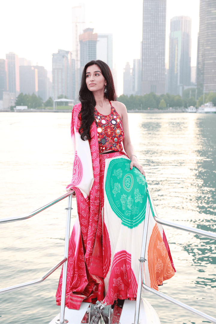 Pari Gaji Silk Bandhani Chaniya Choli-[mirror work]-Raas