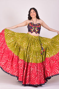 Parrot Green & Fuchsia Tiered Chaniya Choli
