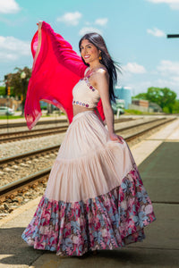 Peach Tiered Chaniya Choli-[mehendi outfit]-Raas