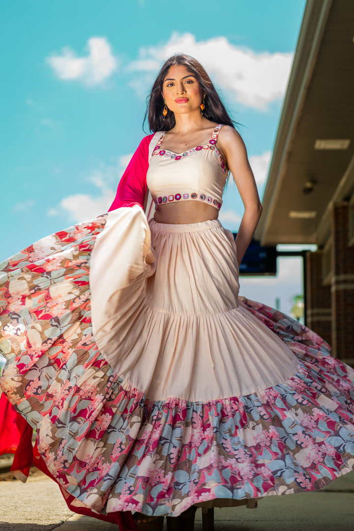 Peach Tiered Chaniya Choli-[mehendi outfit]-Raas
