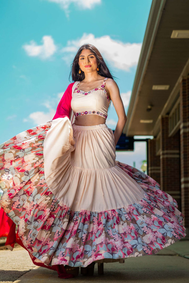 Peach Tiered Chaniya Choli-[mehendi outfit]-Raas