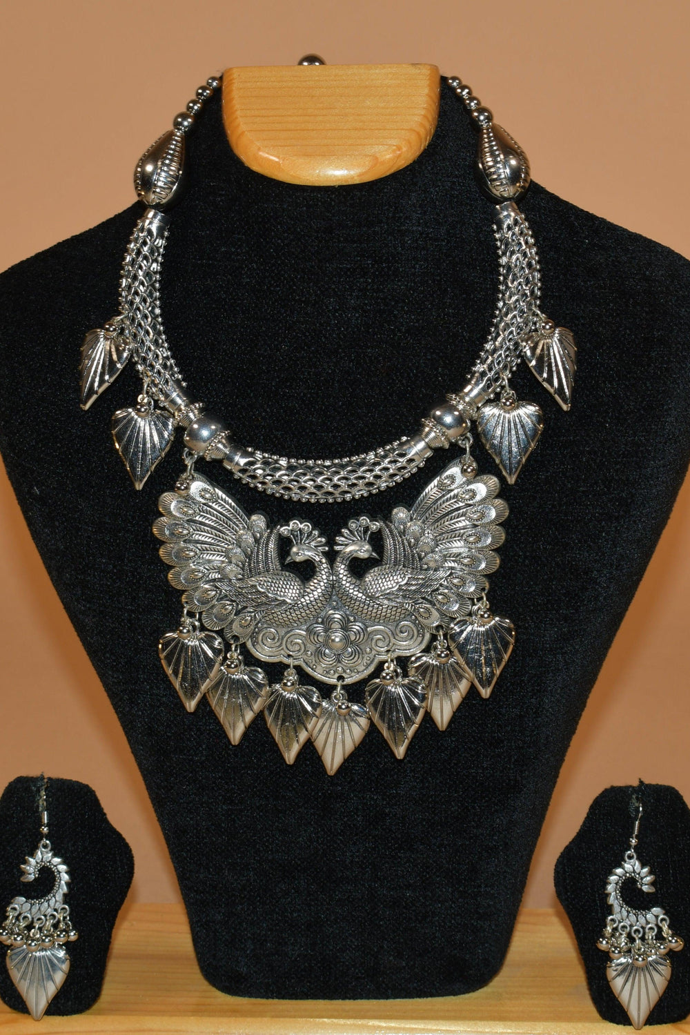 Peacock Themed Embellished Necklace Set FASHION JEWELRY RAAS
