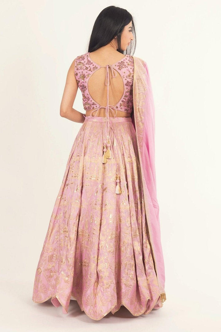 Pink Banarasi Silk Lehenga Choli Set-Raas USA