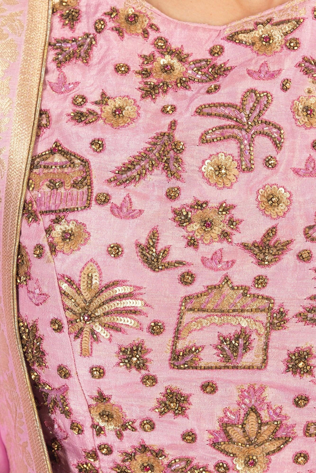 Pink Banarasi Silk Lehenga Choli Set-Raas USA