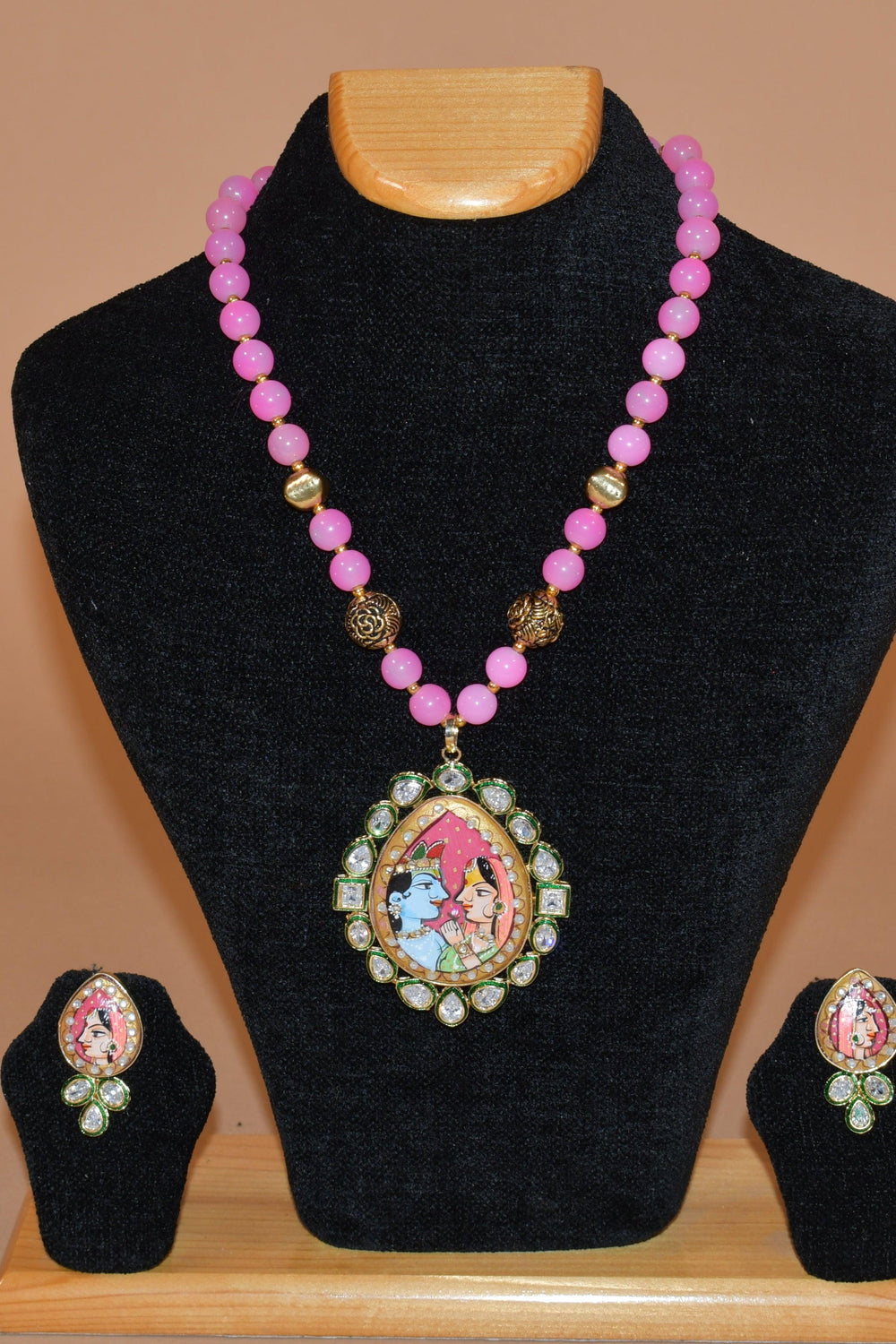 Pink Beaded Tear Drop Cultural Necklace Set FASHION JEWELRY RAAS