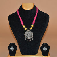 Pink Circular Necklace with Tree Inspired Earrings FASHION JEWELRY RAAS