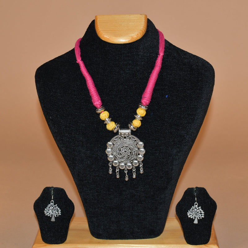 Pink Circular Necklace with Tree Inspired Earrings FASHION JEWELRY RAAS