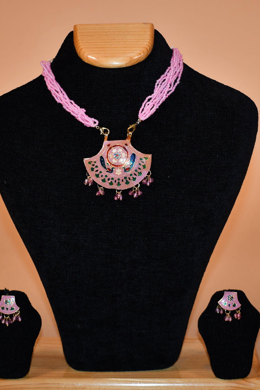 Pink Fan Shaped Necklace Set FASHION JEWELRY RAAS