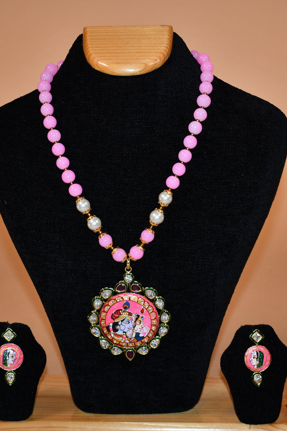 Pink Krishna Necklace with Complementing Earrings FASHION JEWELRY RAAS