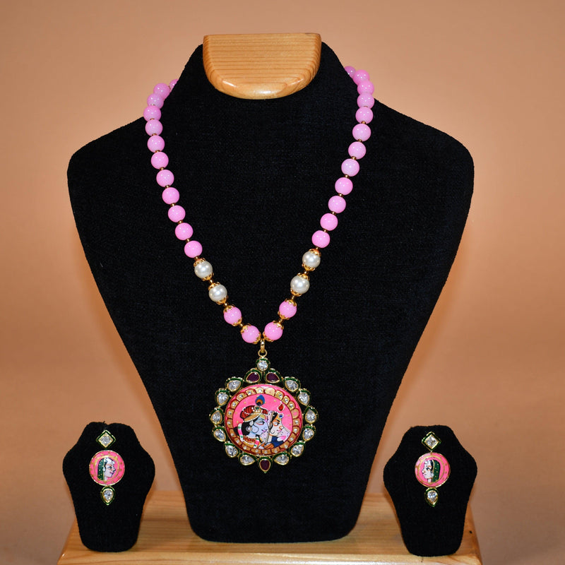 Pink Krishna Necklace with Complementing Earrings FASHION JEWELRY RAAS