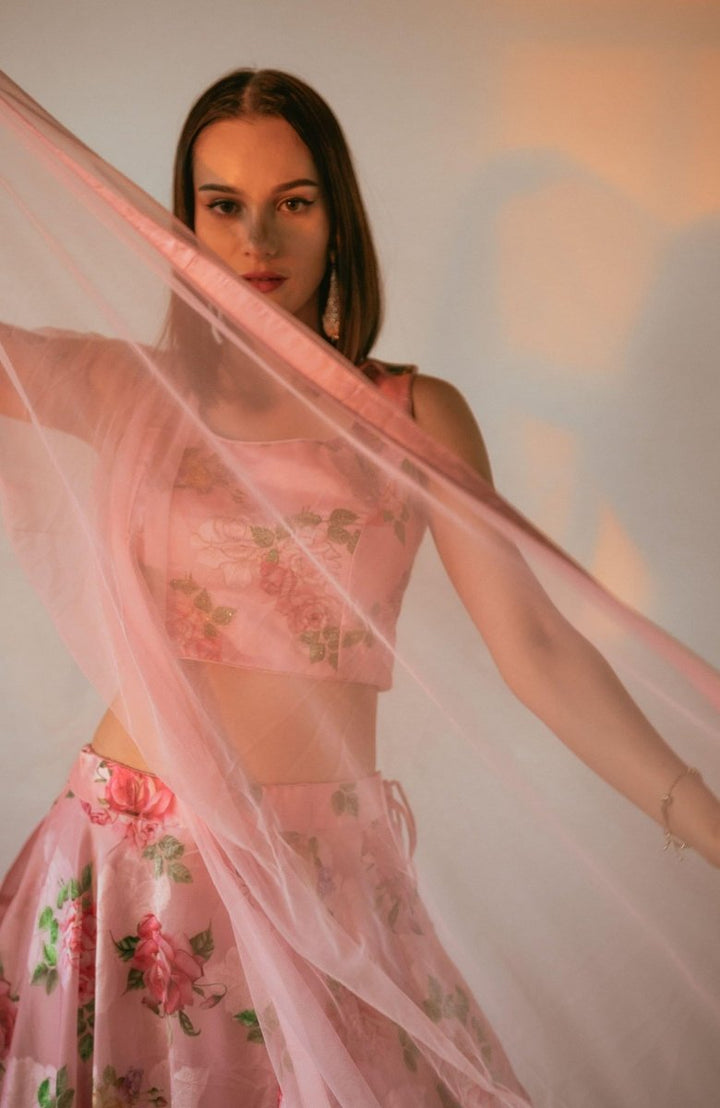 Pink Organza Silk Lehenga Choli-[mehendi outfit]-Raas