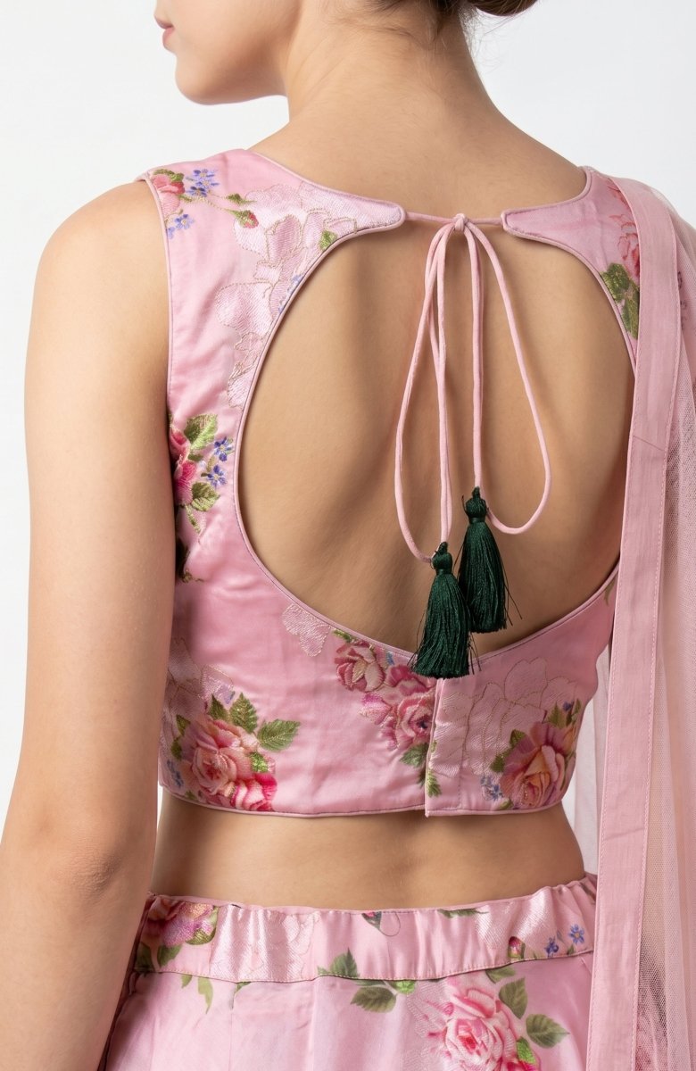 Pink Organza Silk Lehenga Choli-[mehendi outfit]-Raas