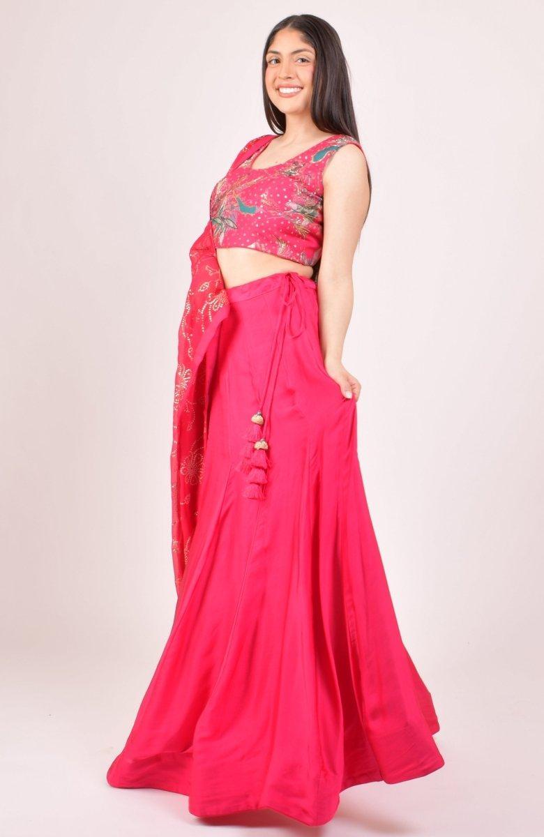 RAAS Pink Floral Chaniya Choli with Mukaish Dupatta - Sangeet & Garba Lehenga USA