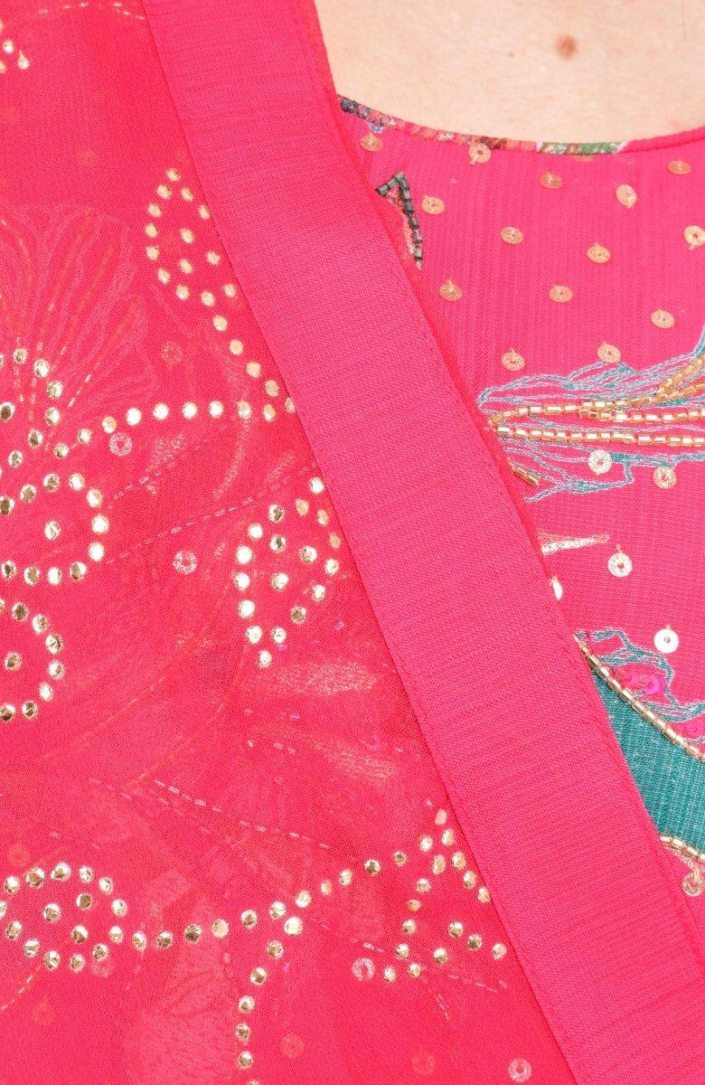RAAS Pink Sequin Kasab Embroidery Close-up - Floral Chaniya Choli for Sangeet Wedding USA