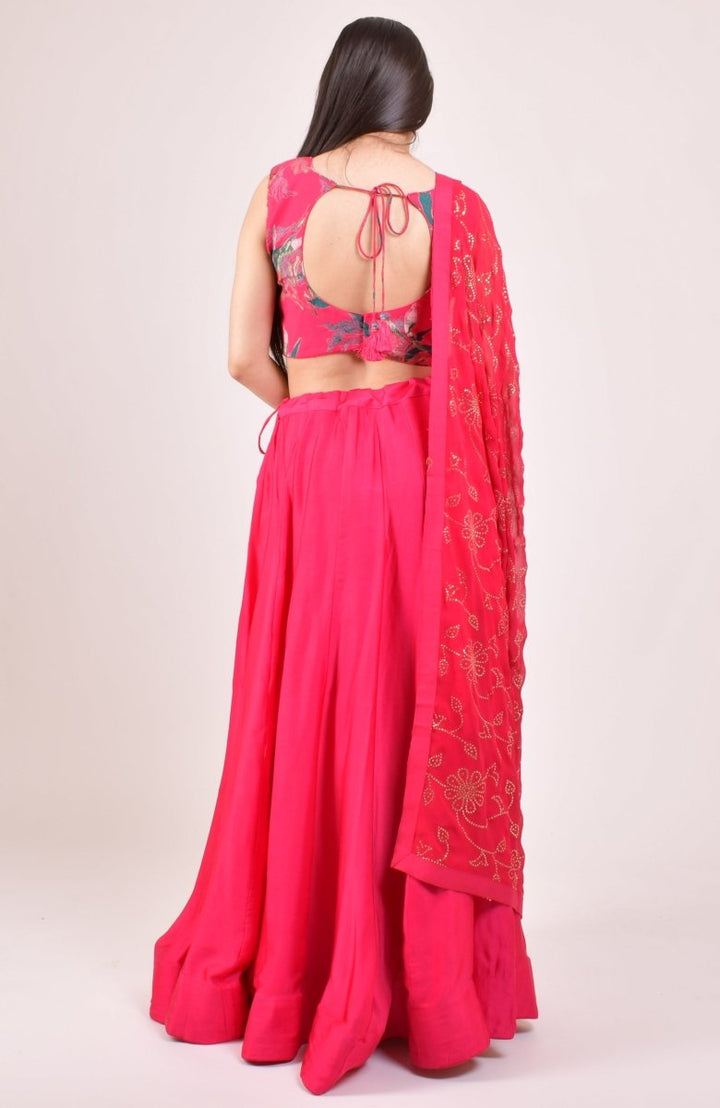Pink Sequin & Kasab Embroidered Floral Chaniya Choli With Mukaish Dupatta RAAS
