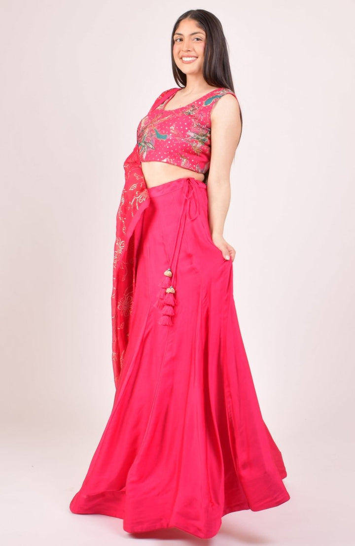Pink Sequin & Kasab Embroidered Floral Chaniya Choli With Mukaish Dupatta RAAS