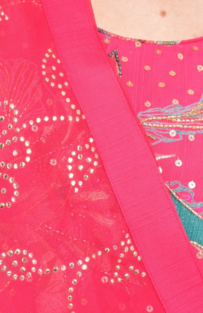 Pink Sequin & Kasab Embroidered Floral Chaniya Choli With Mukaish Dupatta RAAS