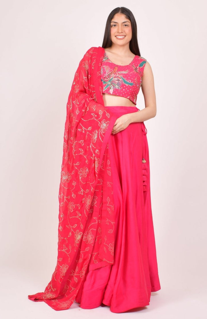 Pink Sequin & Kasab Embroidered Floral Chaniya Choli With Mukaish Dupatta RAAS
