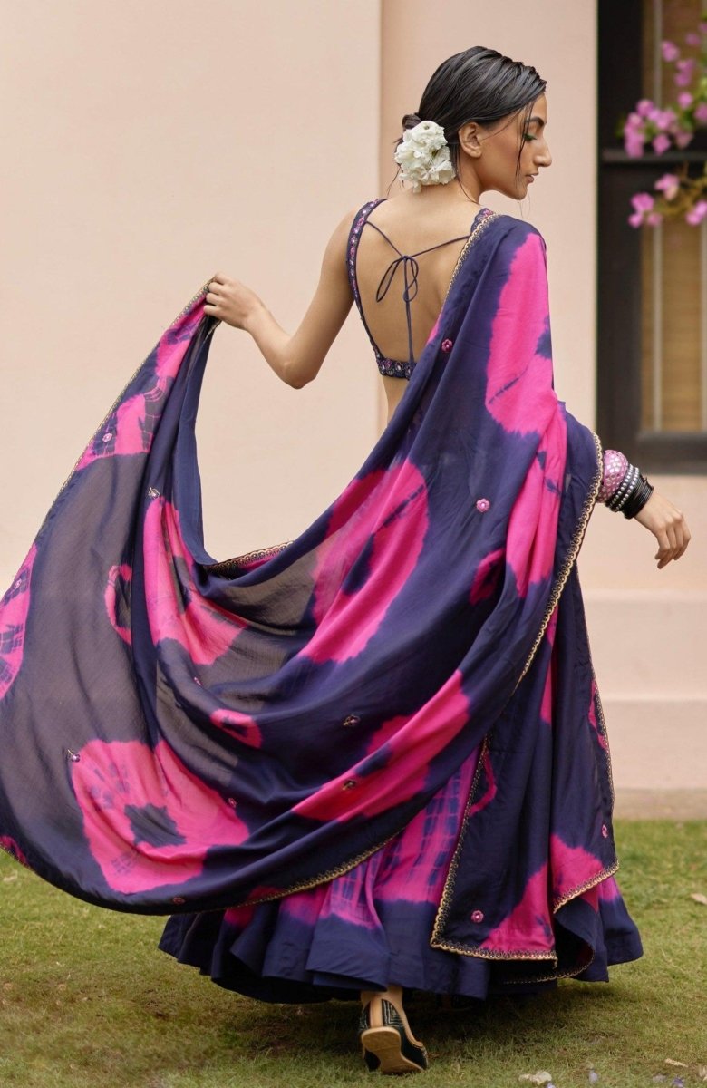 Pink Tie Dye Lehenga Choli Set-[mehendi outfit]-Raas