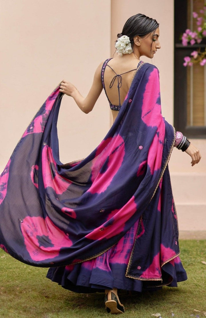 Pink Tie Dye Lehenga Choli Set-[mehendi outfit]-Raas