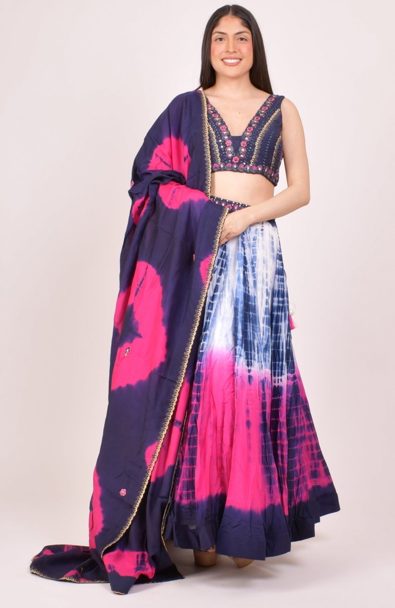 Pink Tie Dye Lehenga Choli Set-[mehendi outfit]-Raas