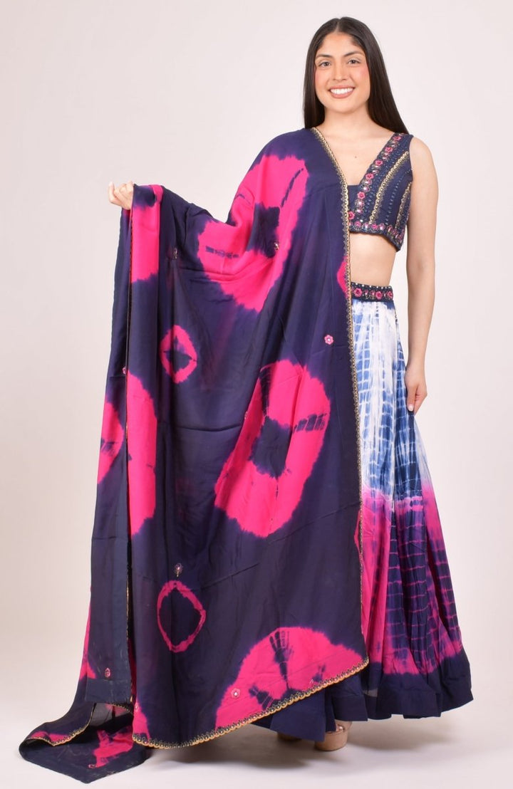 Pink Tie Dye Lehenga Choli Set-[mehendi outfit]-Raas