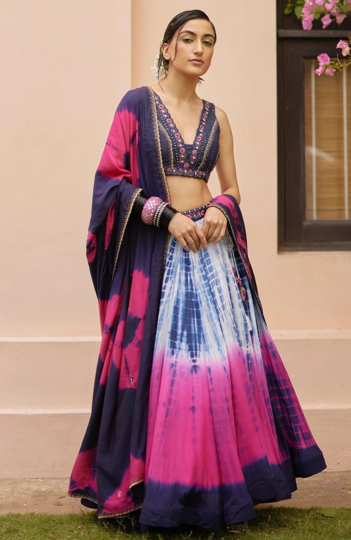 Pink Tie Dye Lehenga Choli Set-[mehendi outfit]-Raas