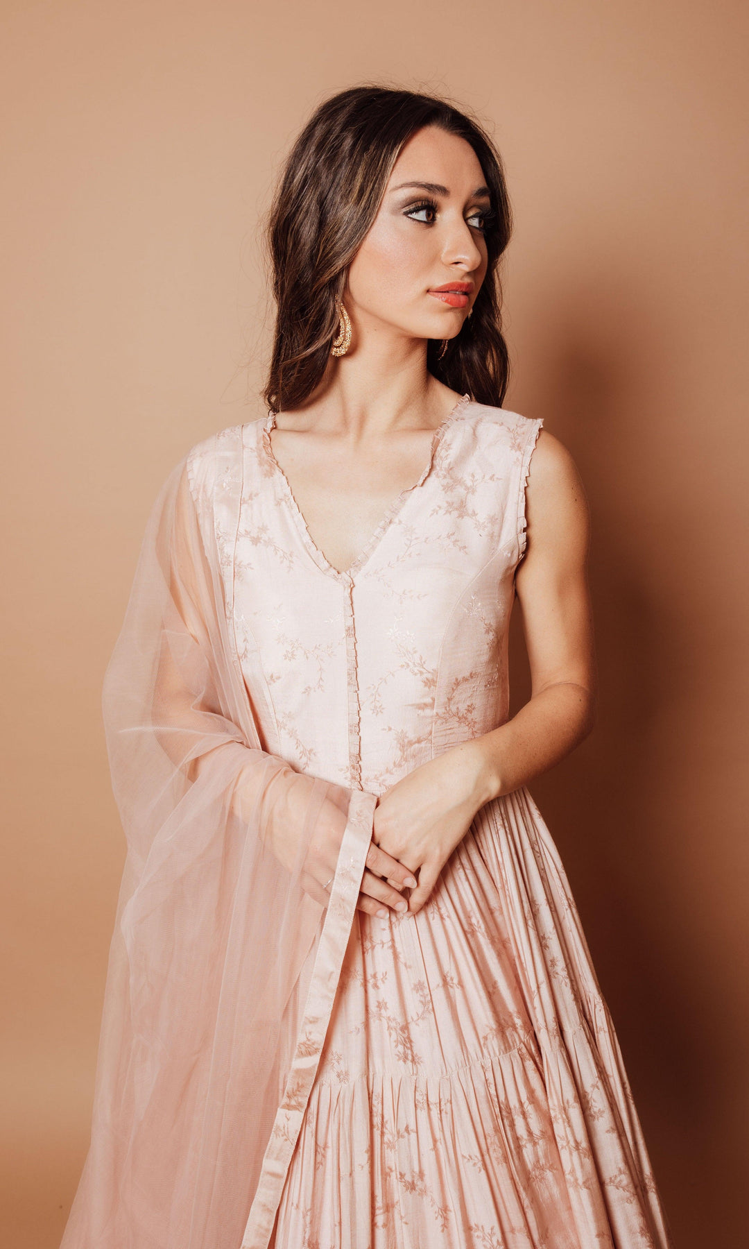 Pink Tier Dress with Weaving ANARKALI & GOWN RAAS