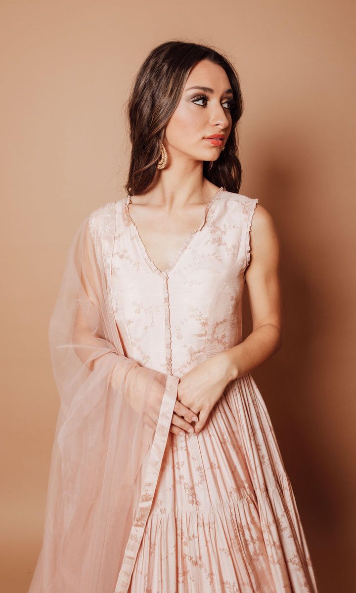 Pink Tier Dress with Weaving ANARKALI & GOWN RAAS