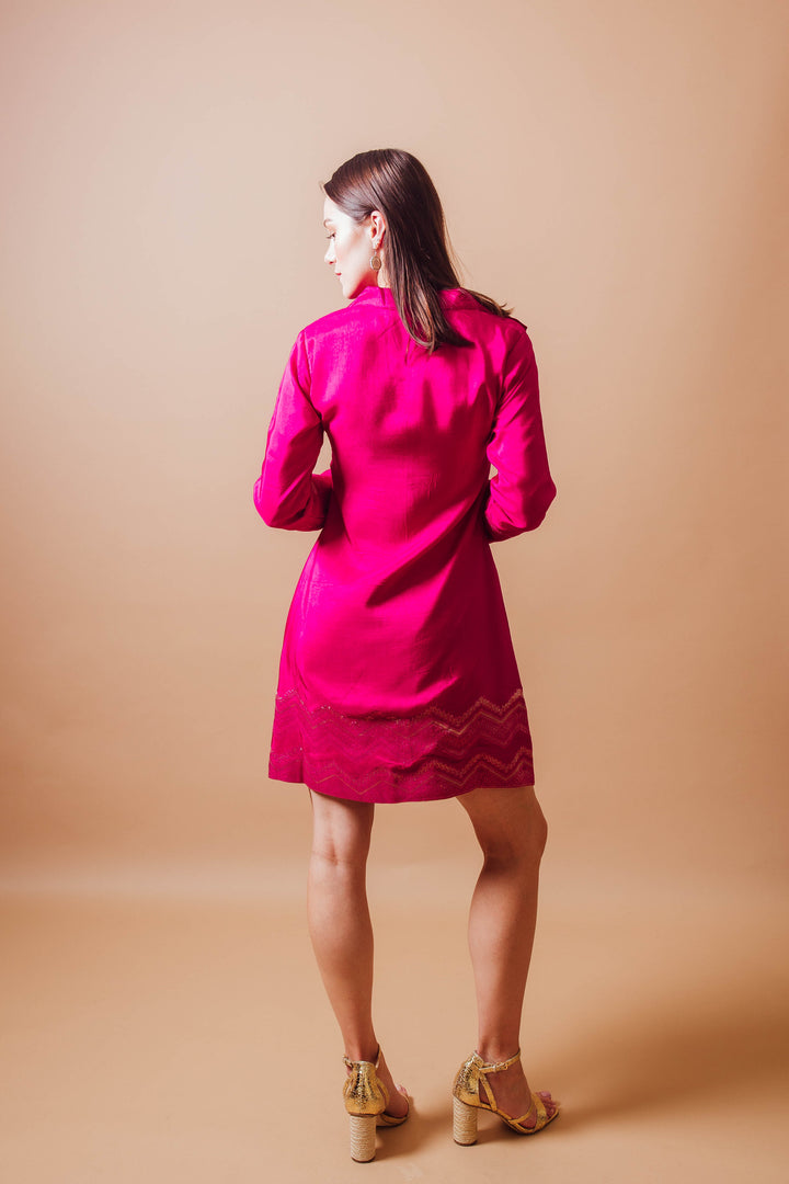 Back photo of a model wearing raas pink blazer dress